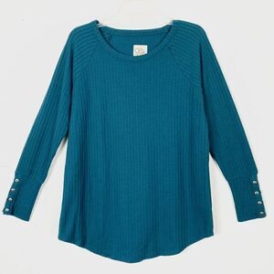 Chaser Teal Thermal Button Sleeve Pullover Sweater